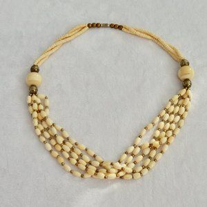 Statement Multi-Layer Biege Cream Beaded Necklace